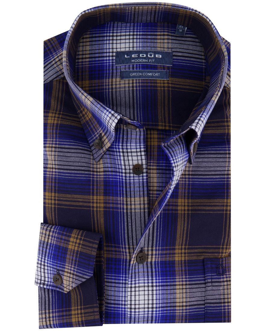 Ledub Shirt dress ml 5 blauw bruin geruit