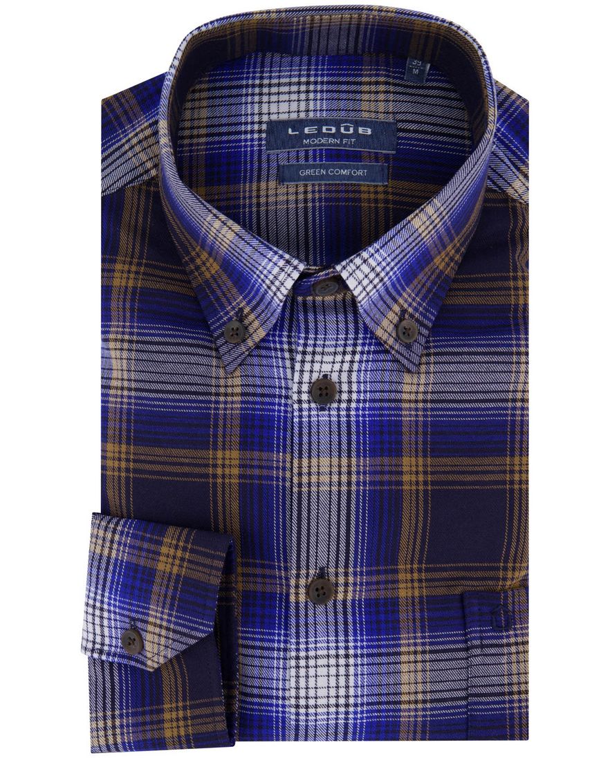 Ledub Shirt dress ml 5 blauw bruin geruit