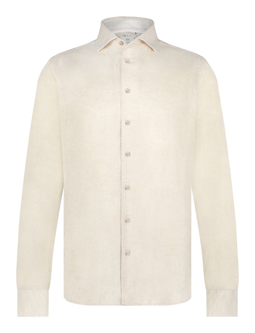 Blue Industry overhemd beige gemêleerd linnen