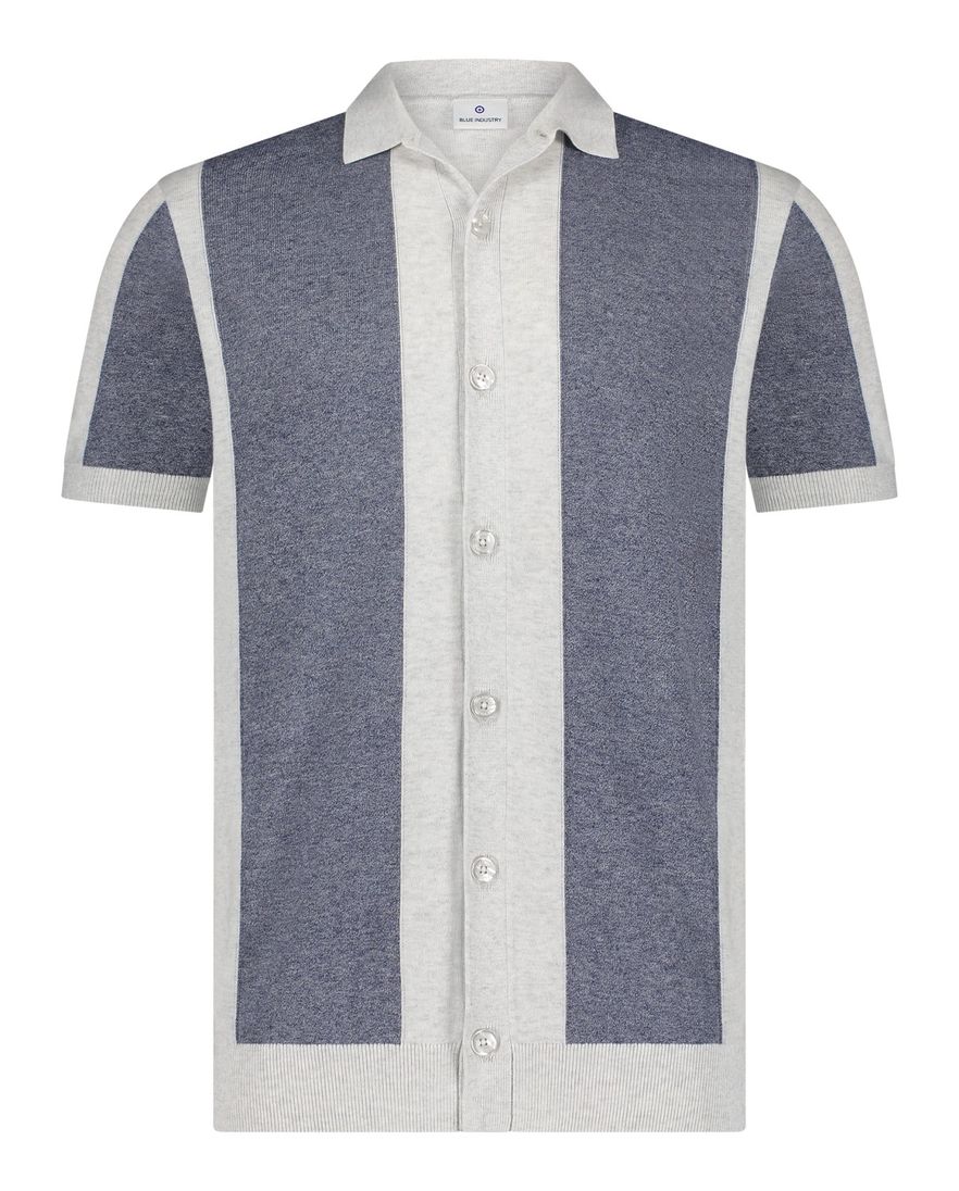 Blue Industry polo blauw wit fijn gebreid