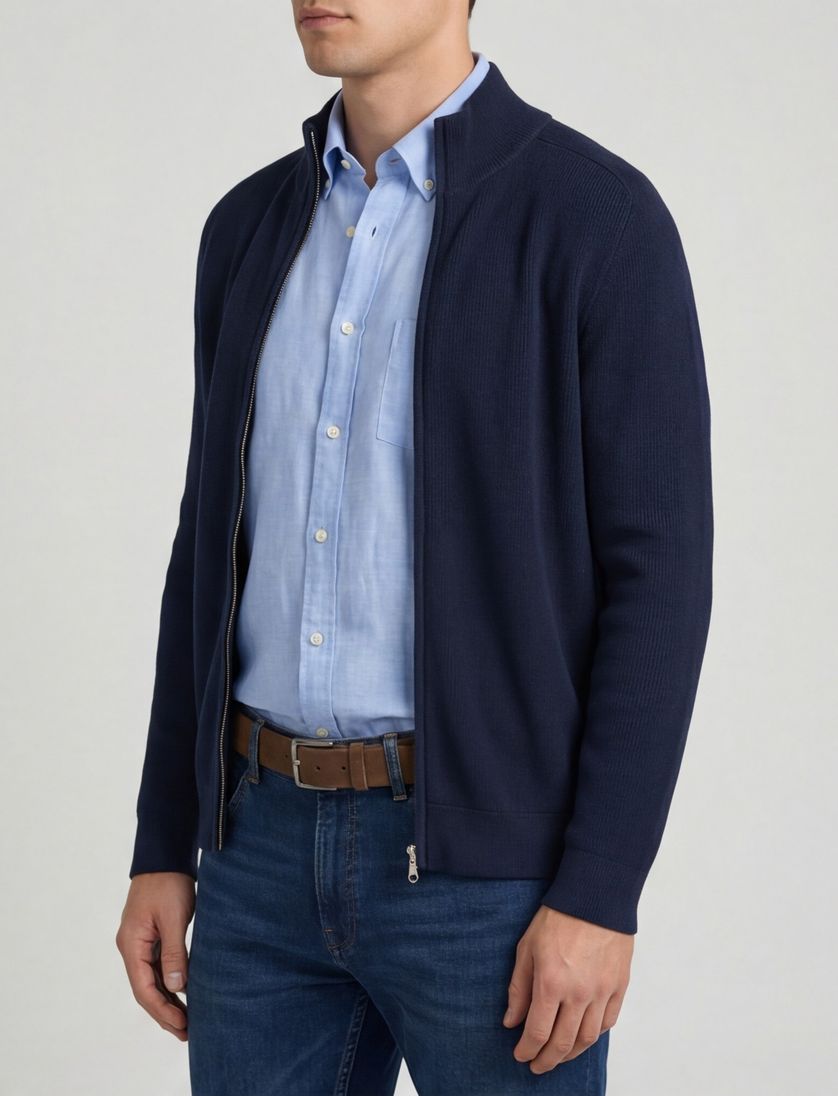 Blue Industry vest donkerblauw hoge hals effen