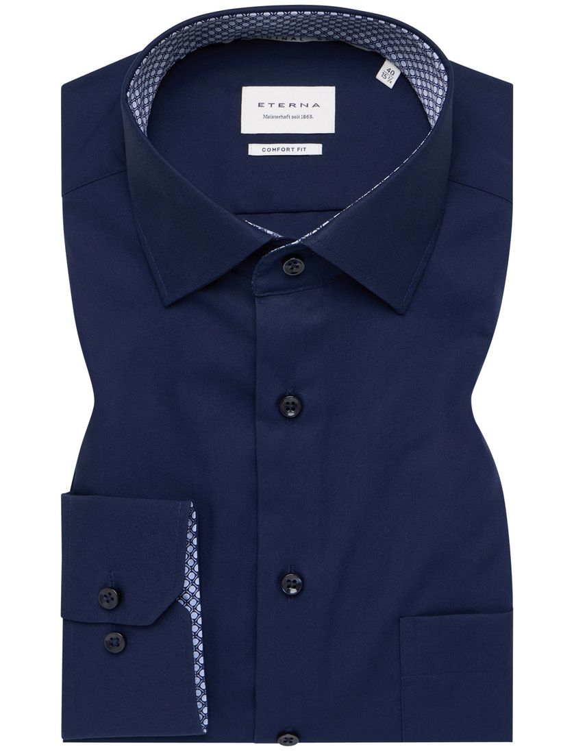 Eterna overhemd navy effen borstzak