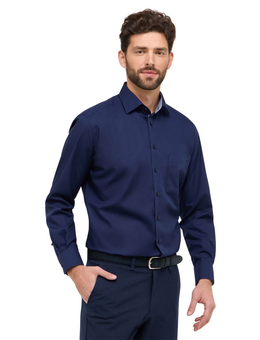 Eterna overhemd navy effen borstzak