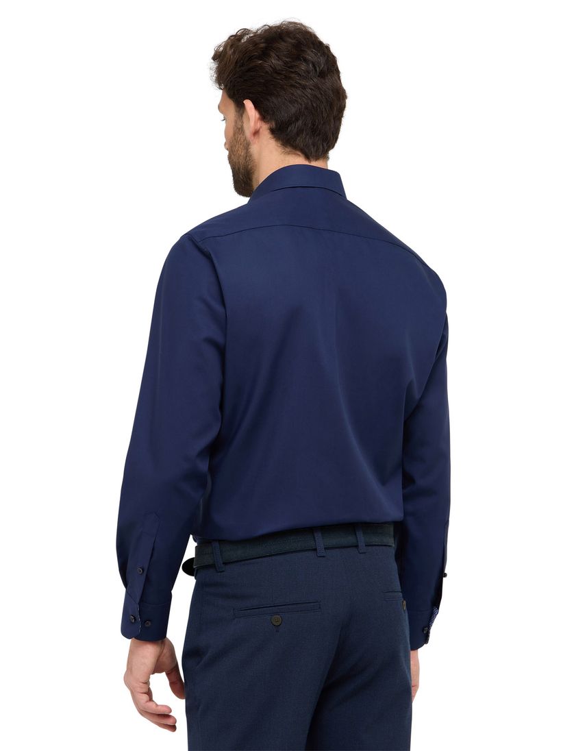 Eterna overhemd navy effen borstzak