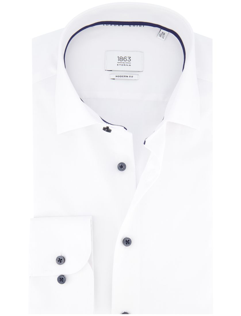 Eterna overhemd wit Modern Fit semi wide spread boord effen