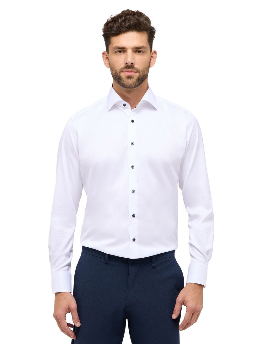 Eterna overhemd wit Modern Fit semi wide spread boord effen
