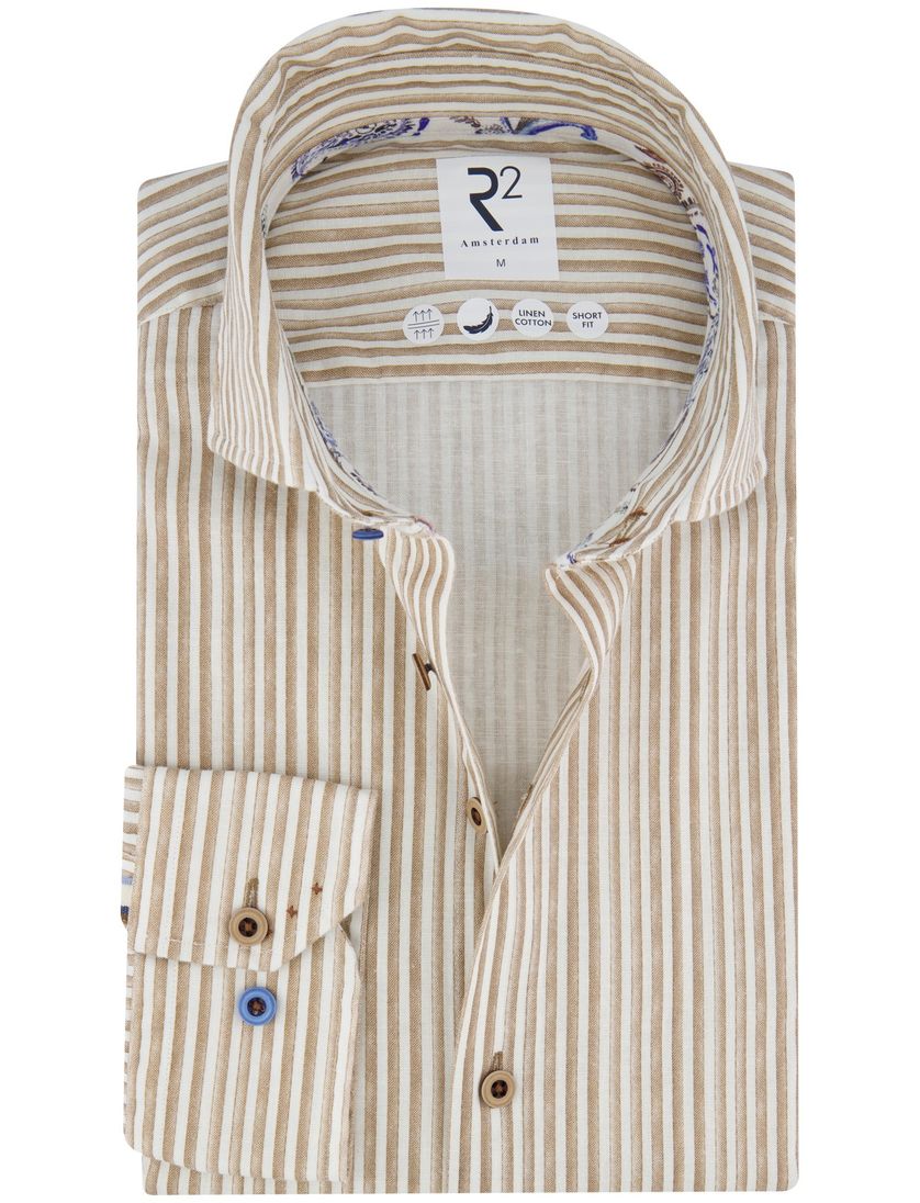 normale fit katoen R2 overhemd bruin gestreept