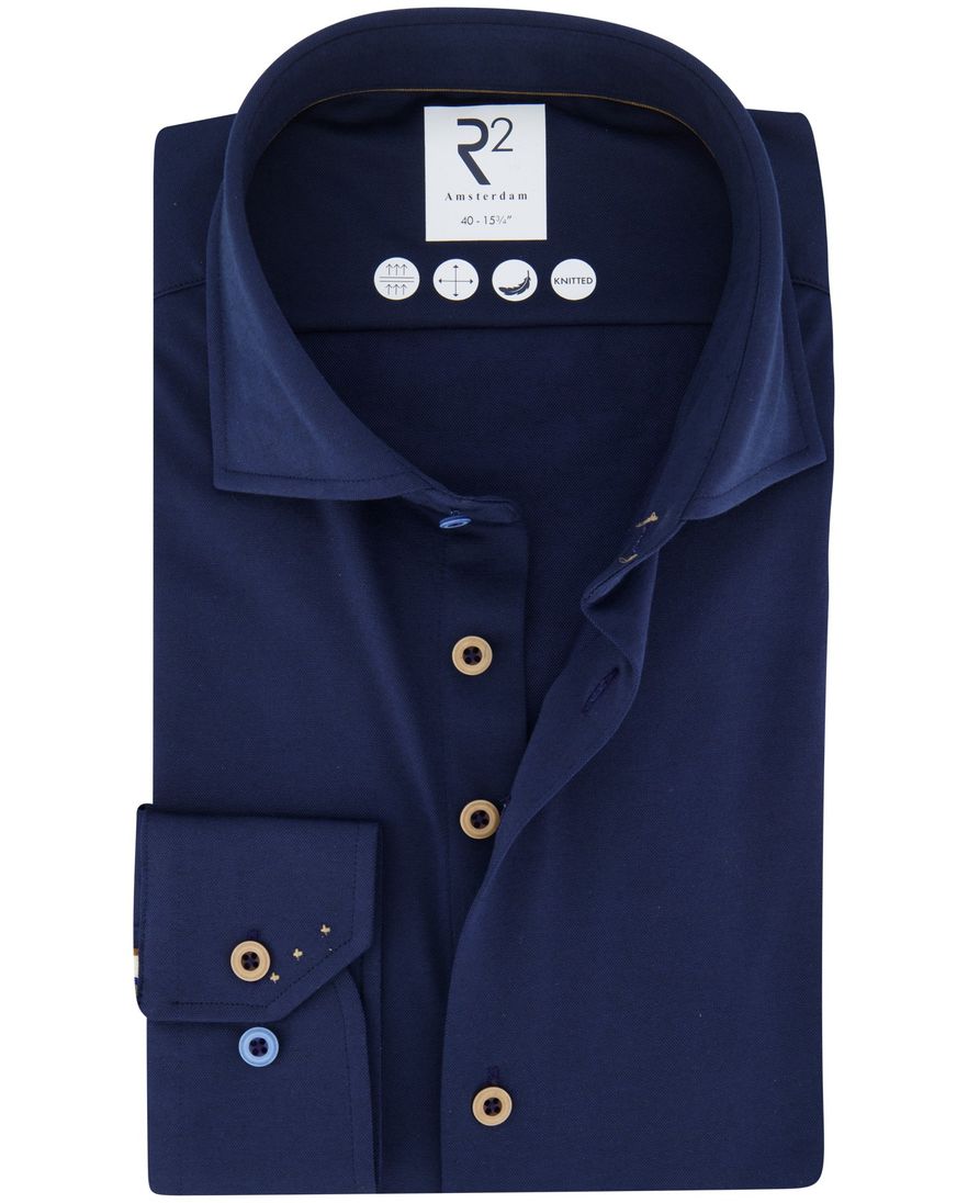 R2 overhemd donkerblauw lange mouw effen