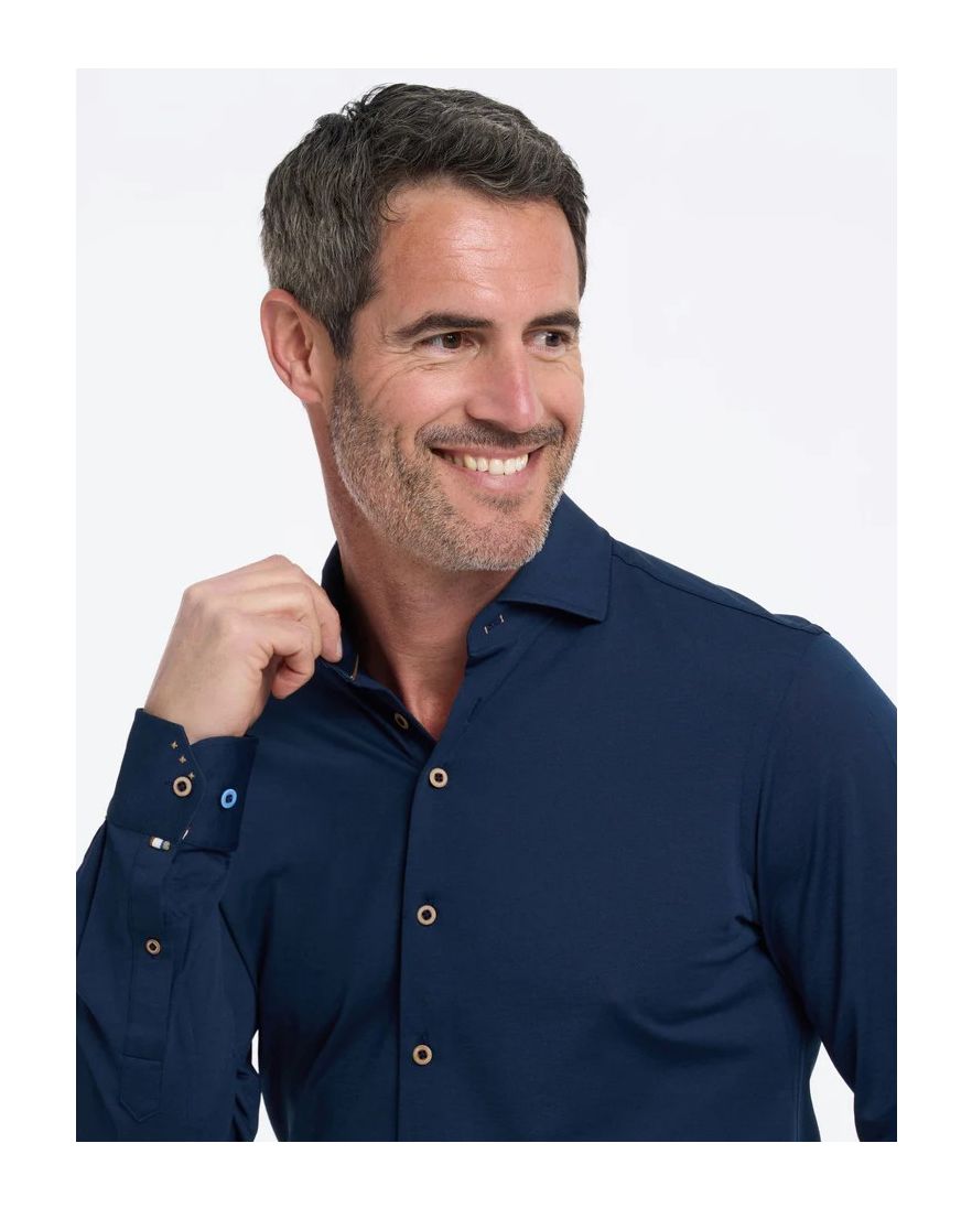 R2 overhemd donkerblauw lange mouw effen