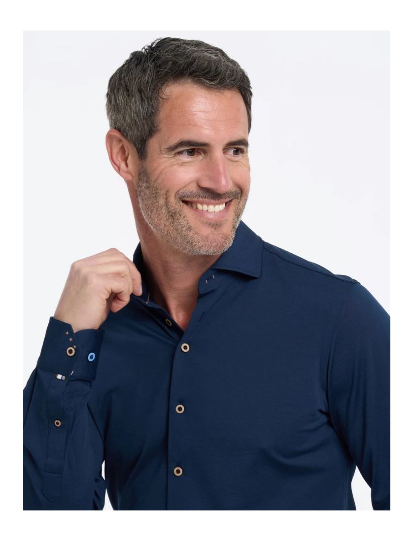 R2 overhemd donkerblauw lange mouw wide collar