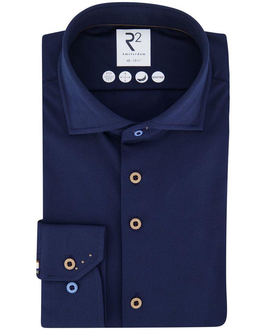R2 overhemd donkerblauw lange mouw effen