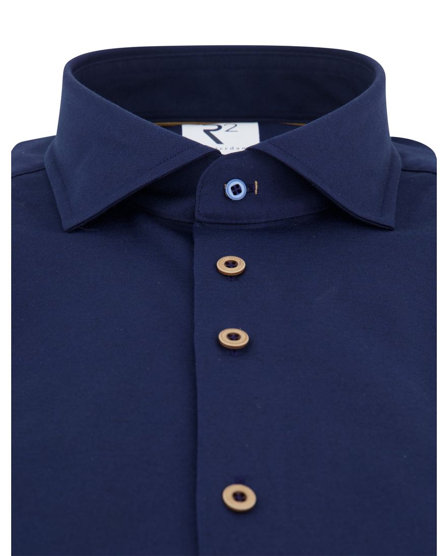 R2 overhemd donkerblauw lange mouw effen