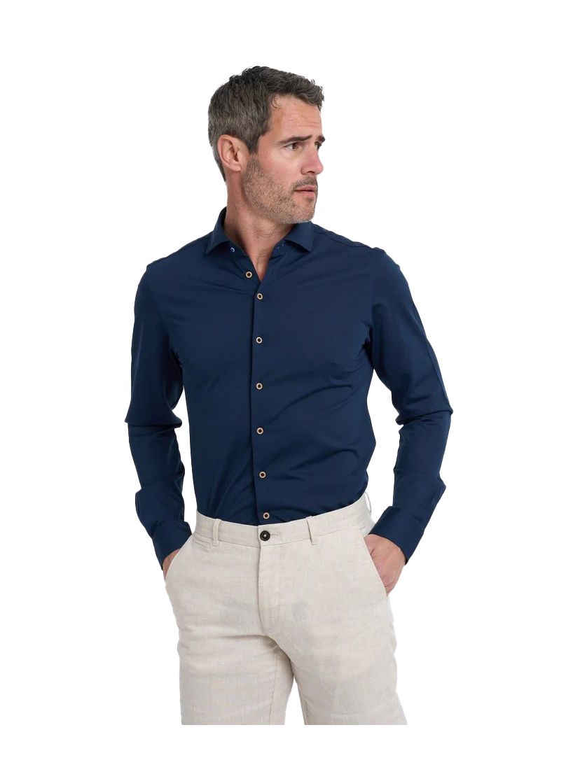 R2 overhemd donkerblauw lange mouw wide collar