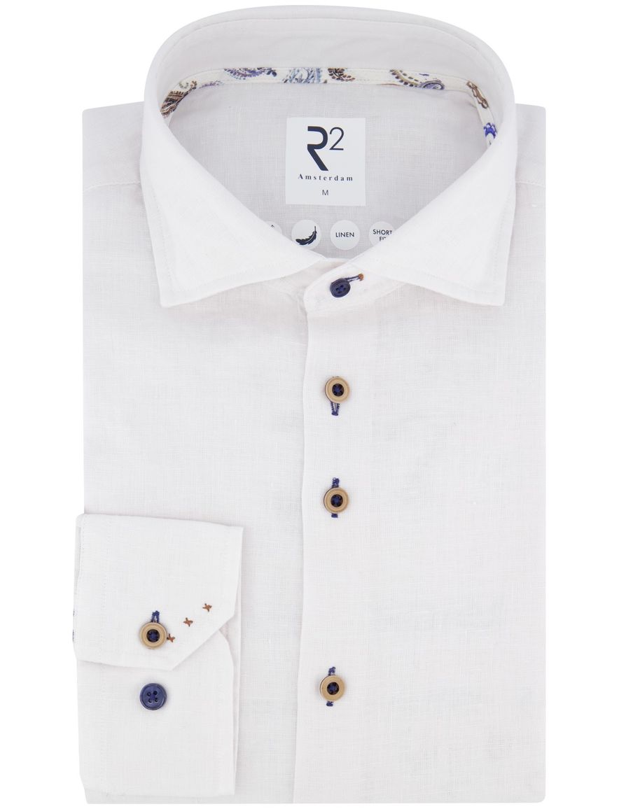R2 overhemd wit effen normale fit linnen