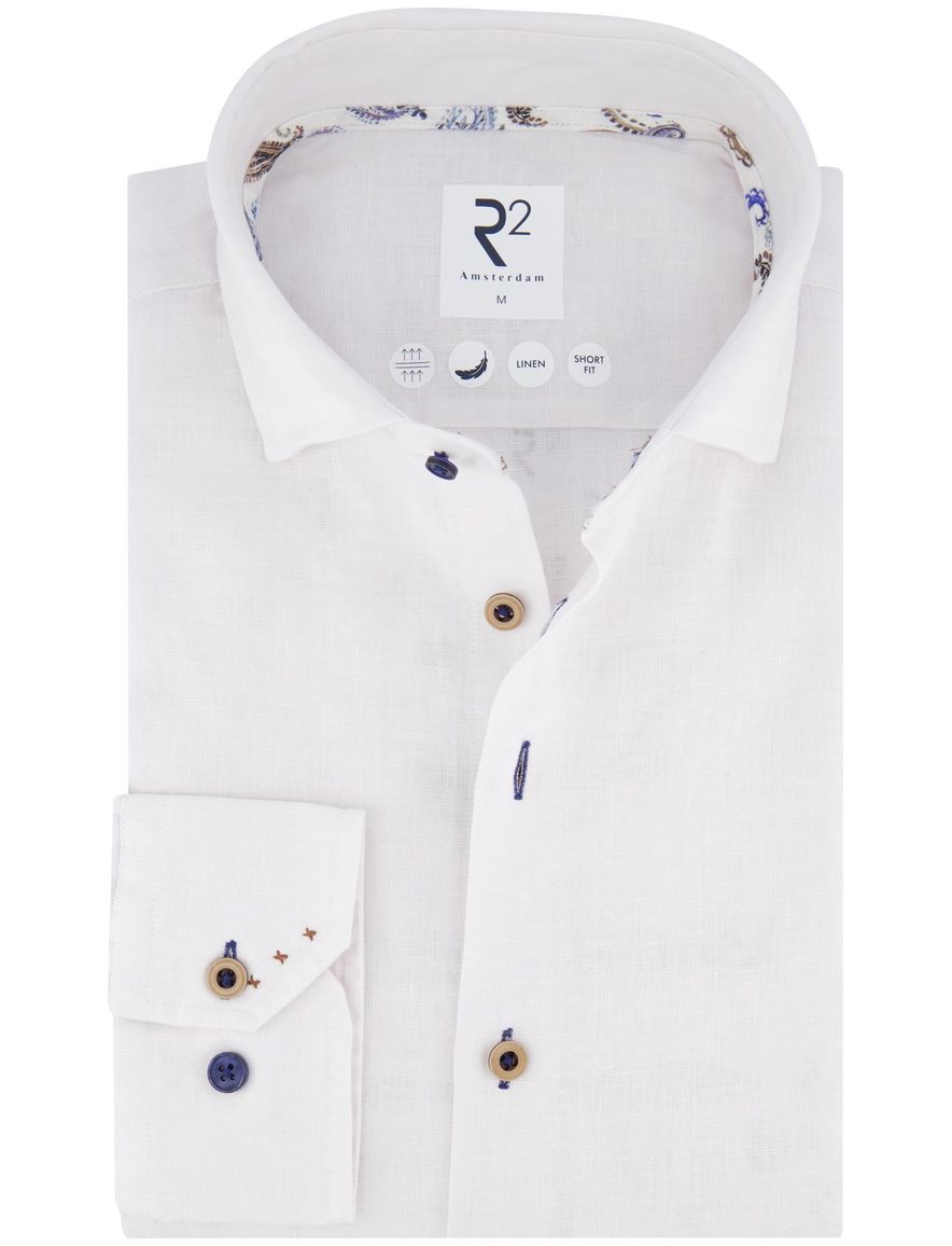 R2 overhemd wit effen normale fit linnen