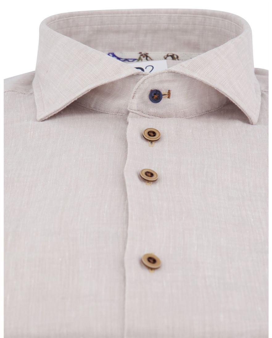 R2 Amsterdam overhemd beige lange mouw short fit