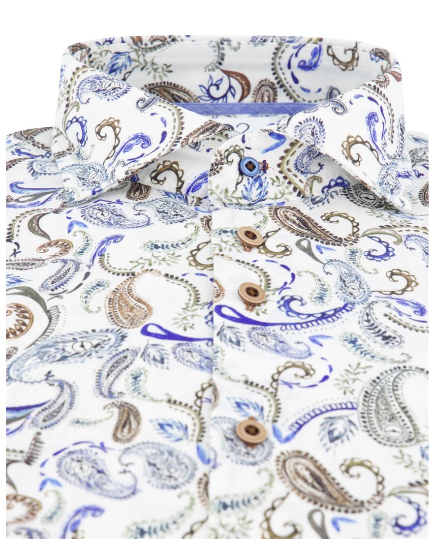 R2 Amsterdam overhemd wit geprint lange mouw short fit