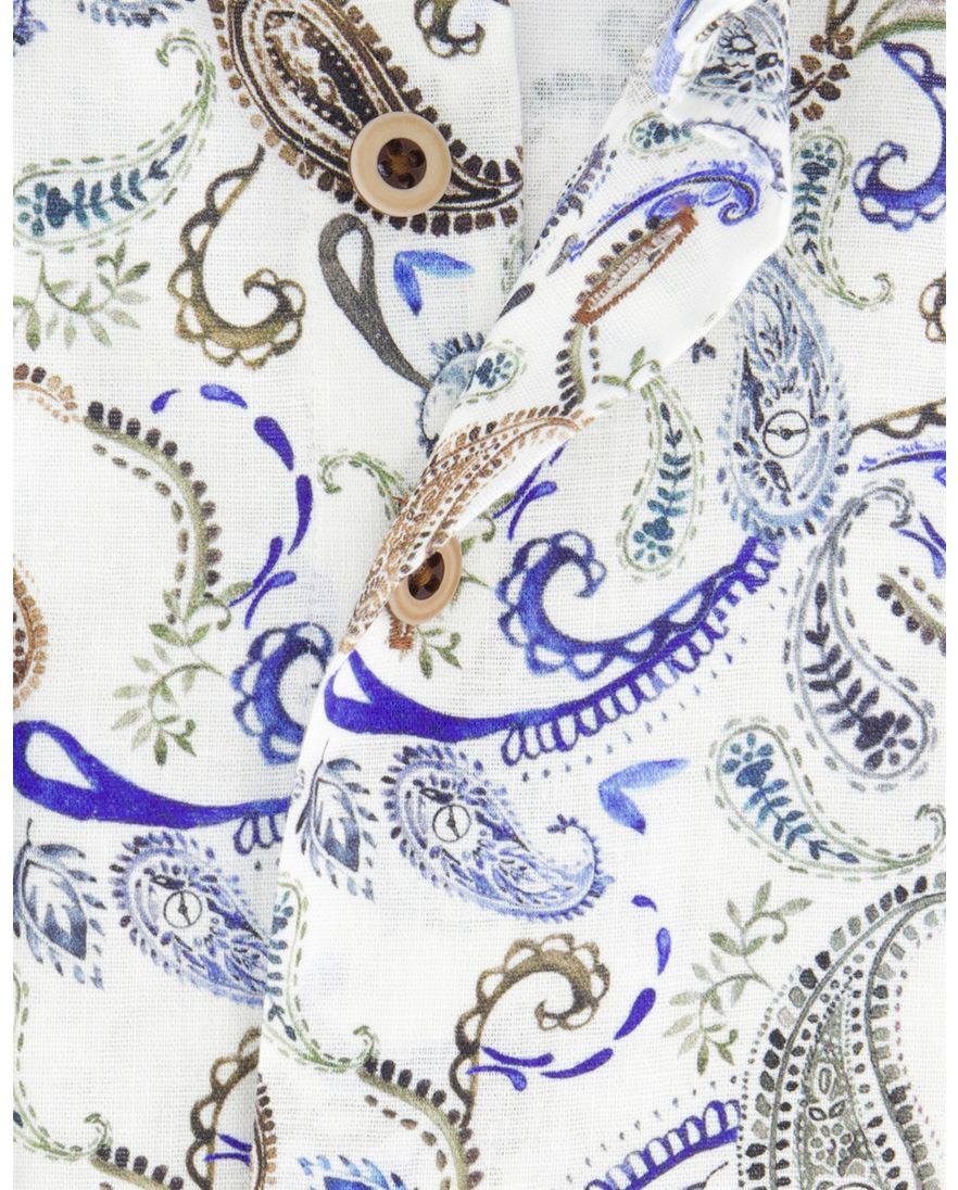 R2 Amsterdam overhemd wit geprint lange mouw short fit