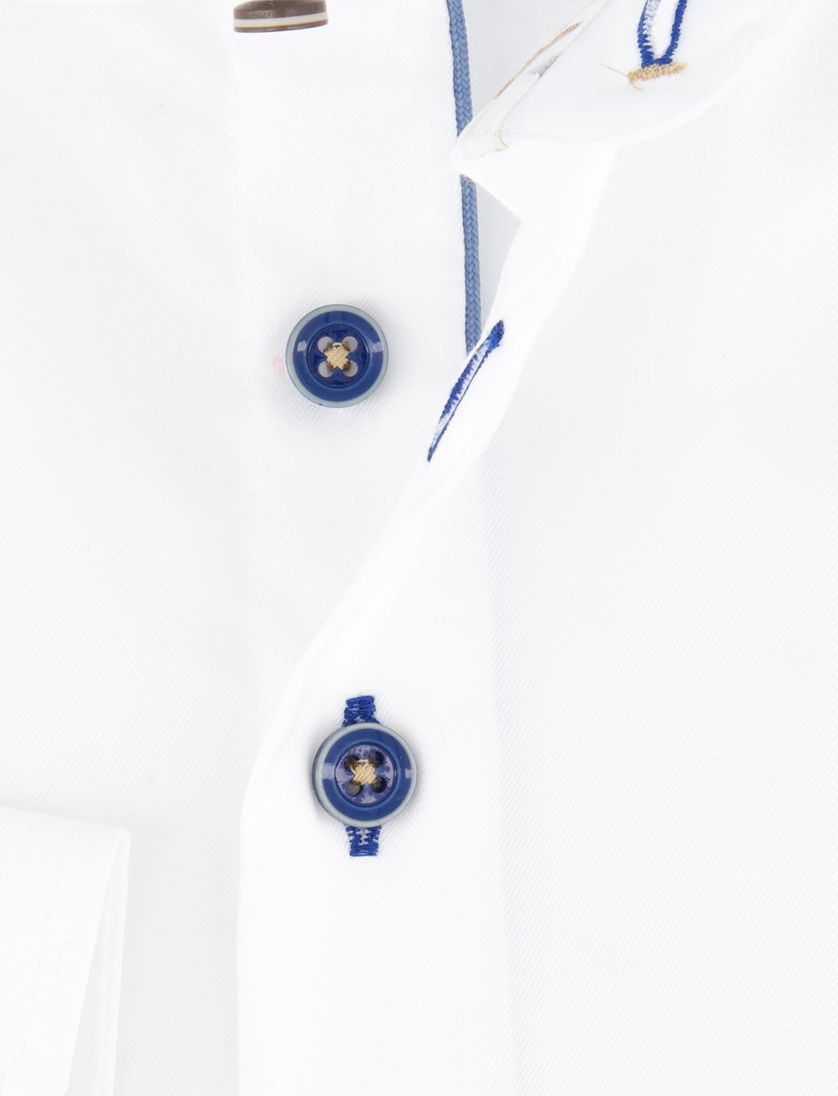 R2 overhemd effen wit met blauwe knopen katoen