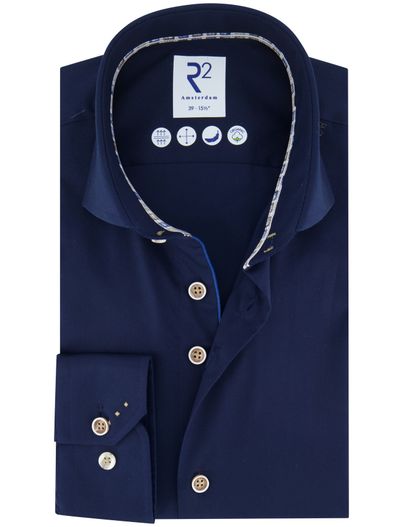 R2 R2 overhemd donkerblauw katoen