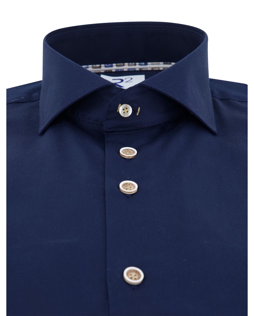 R2 overhemd donkerblauw katoen wide spread effen