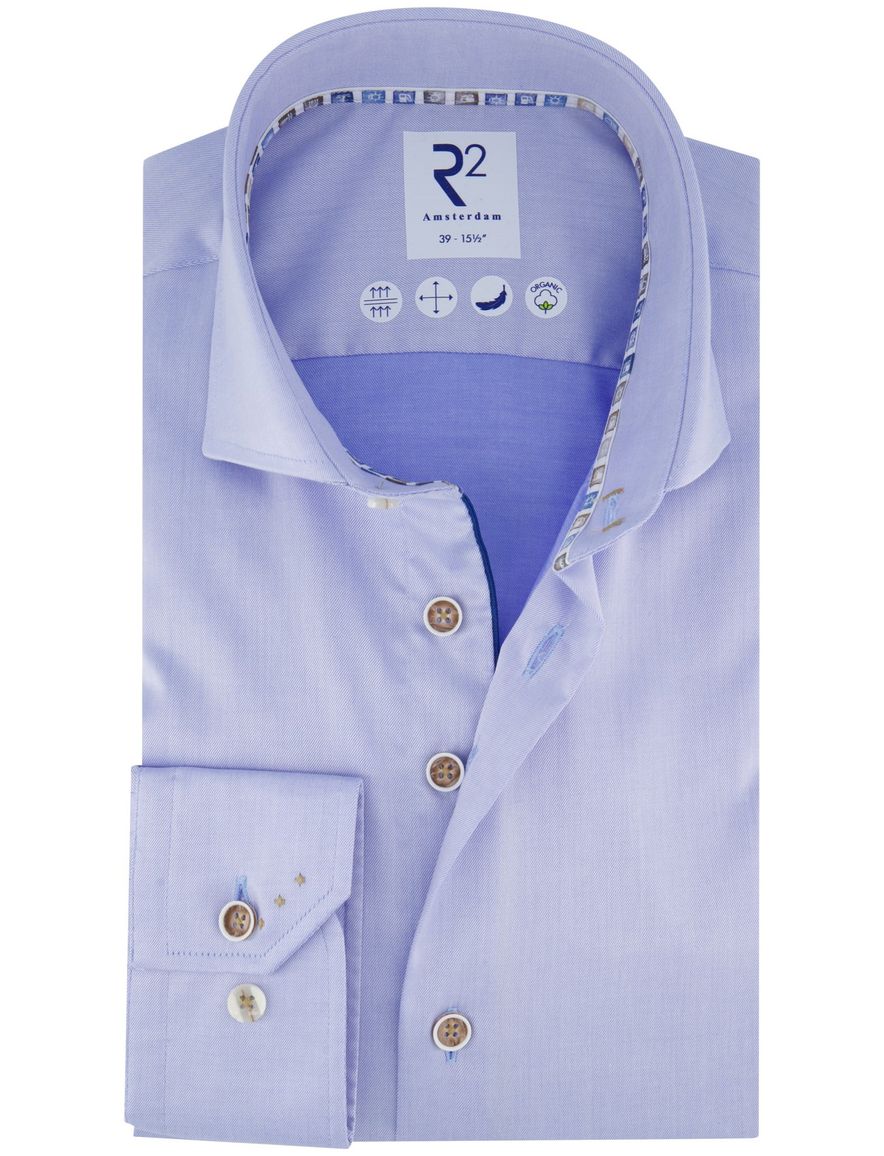 R2 overhemd lichtblauw katoen wide spread effen