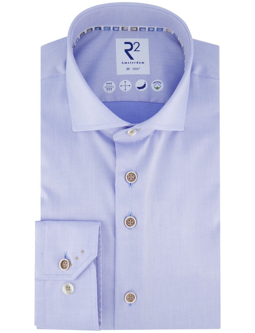 R2 overhemd lichtblauw katoen wide spread effen