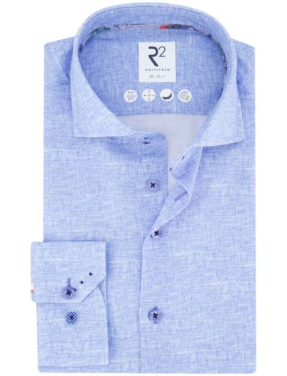 R2 R2 overhemd lichtblauw gemeleerd lyocell lange mouw