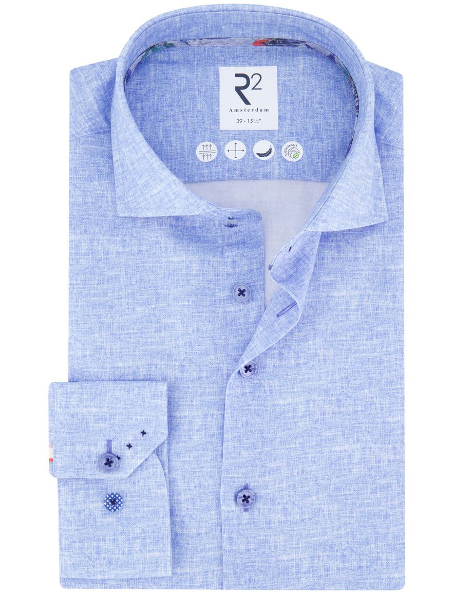 R2 overhemd lichtblauw gemeleerd lyocell