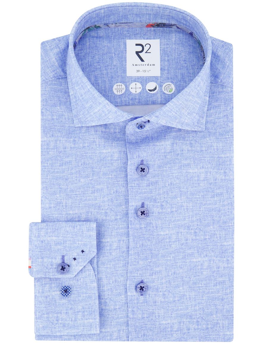 R2 overhemd lichtblauw gemeleerd lyocell