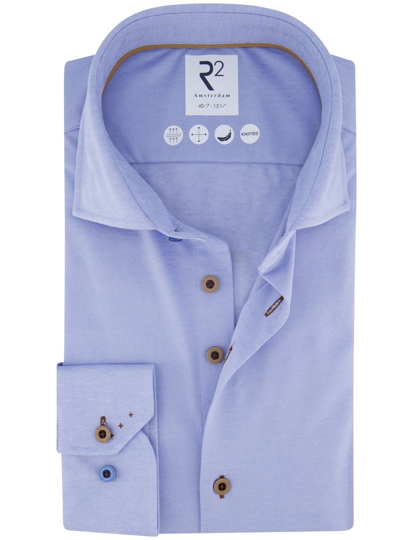 R2 overhemd lichtblauw extra lange mouwen effen