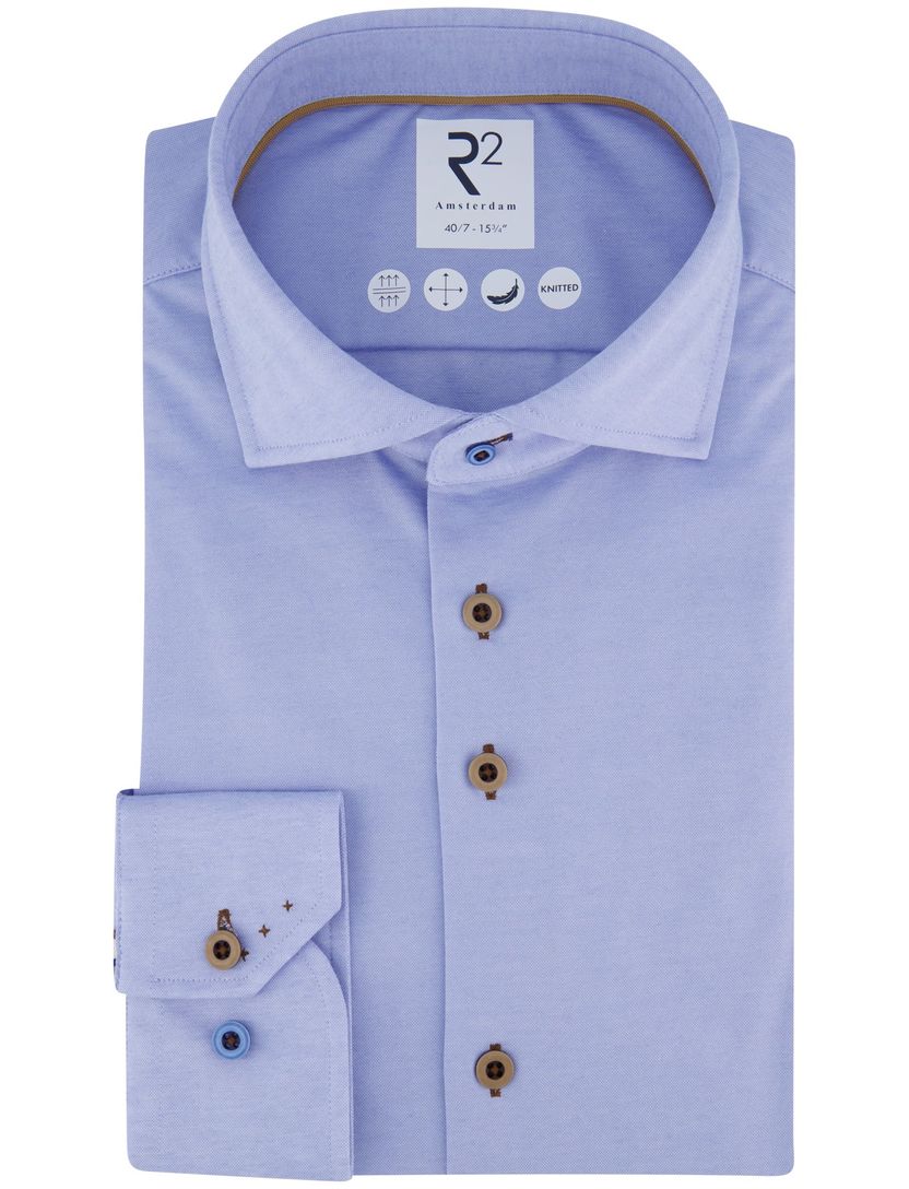 R2 overhemd lichtblauw extra lange mouwen effen