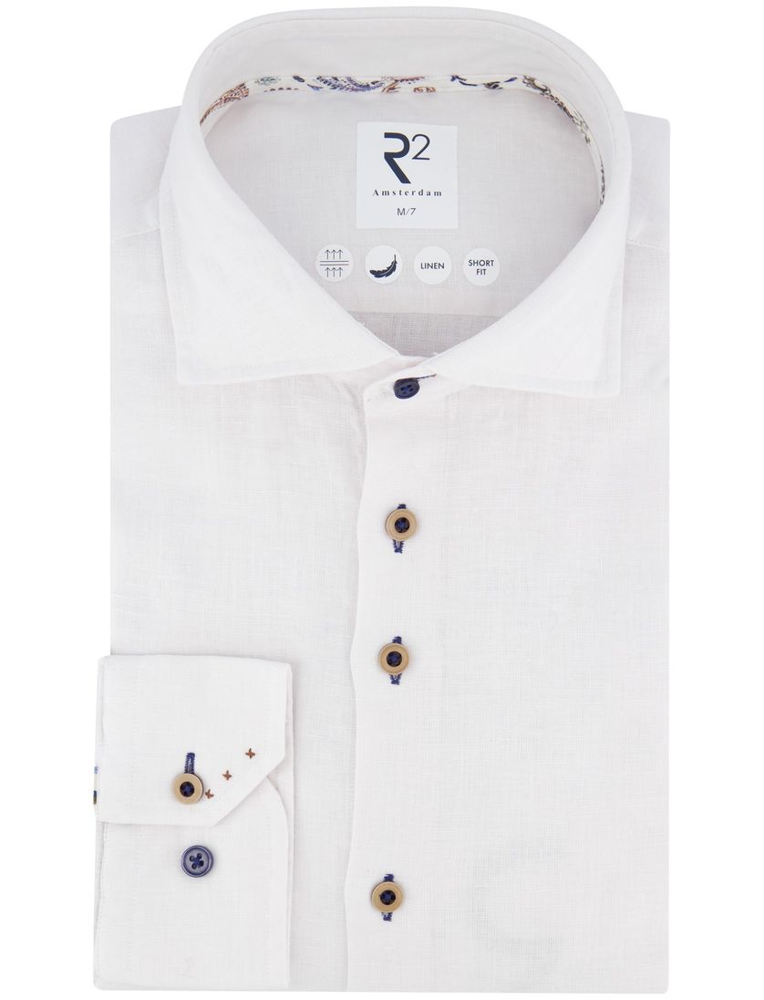 linnen R2 overhemd mouwlengte 7 wit effen normale fit