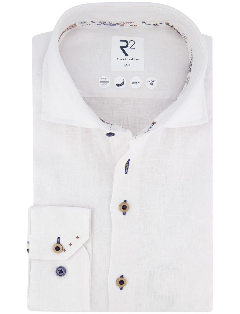 linnen R2 overhemd mouwlengte 7 wit effen normale fit