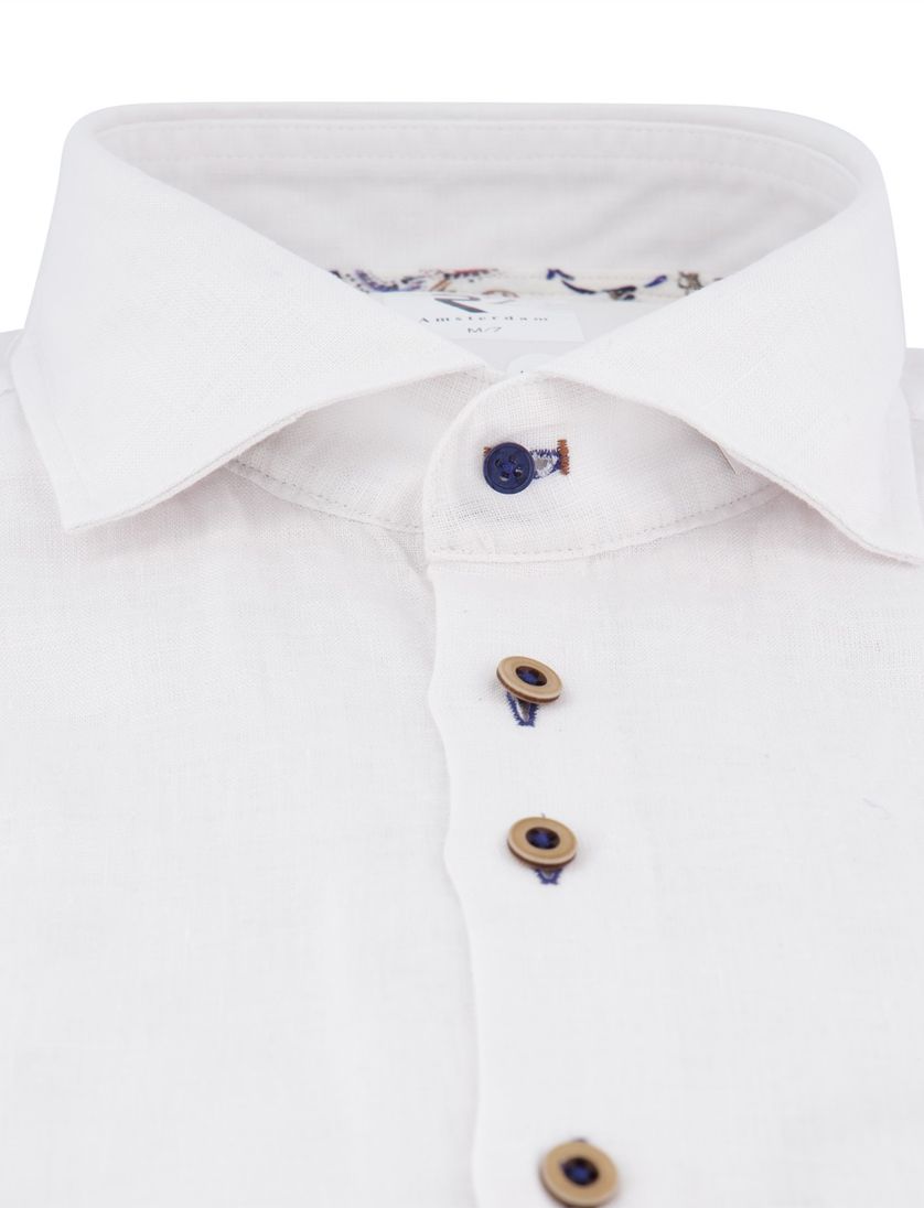 linnen R2 overhemd mouwlengte 7 wit effen normale fit