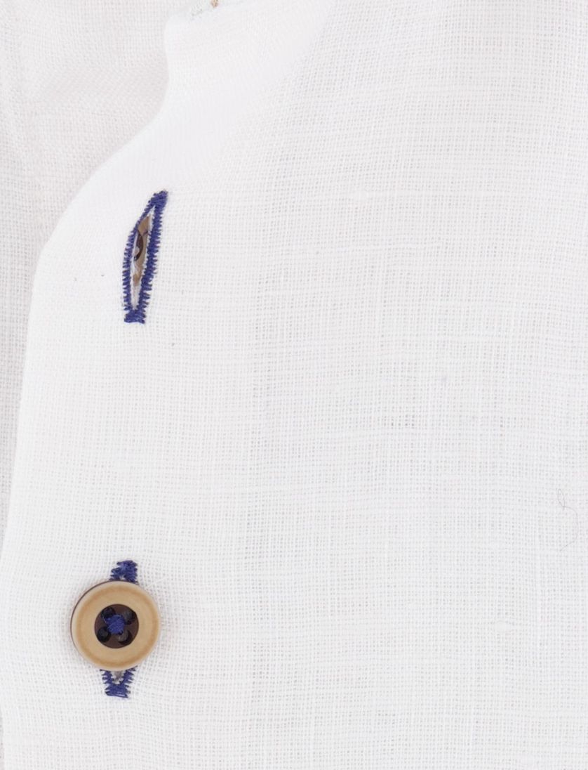 linnen R2 overhemd mouwlengte 7 wit effen normale fit