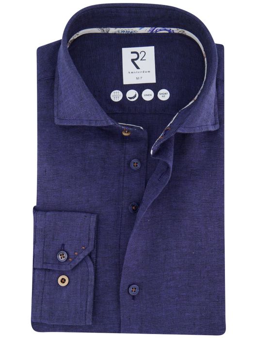 R2 overhemd mouwlengte 7 donkerblauw linnen