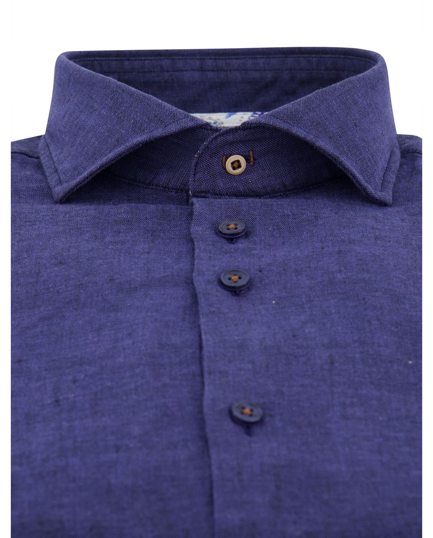 R2 overhemd short fit mouwlengte 7 donkerblauw linnen