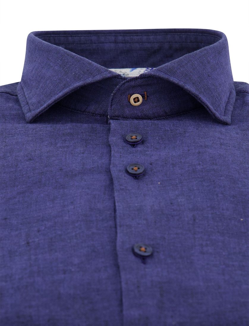 R2 Short Fit overhemd mouwlengte 7 donkerblauw linnen