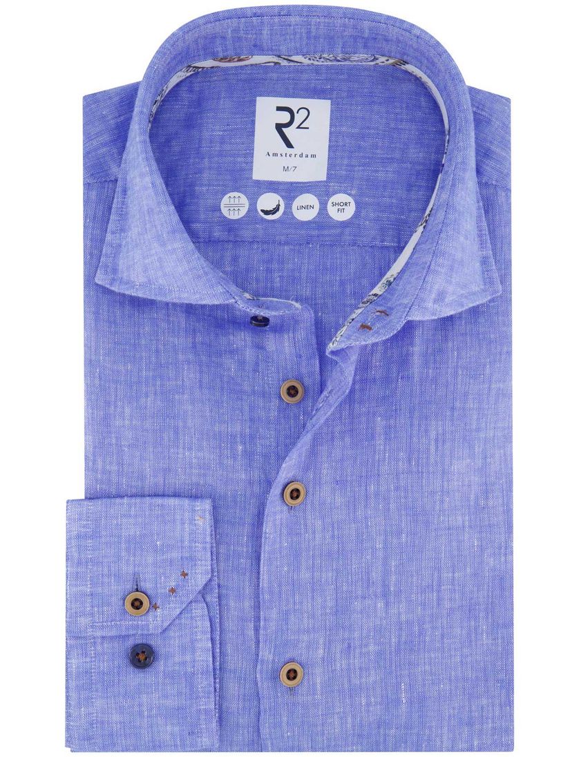 R2 overhemd ml 7 lichtblauw wide spread linnen gemêleerd