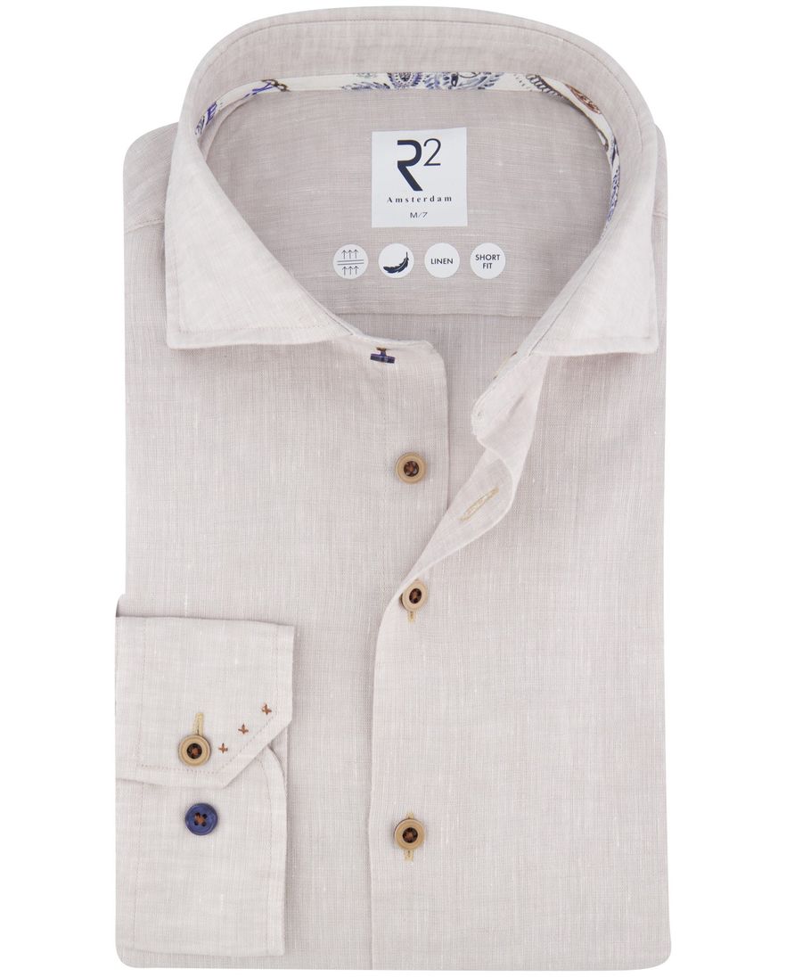 R2 overhemd beige Short Fit linnen mouwlengte 7
