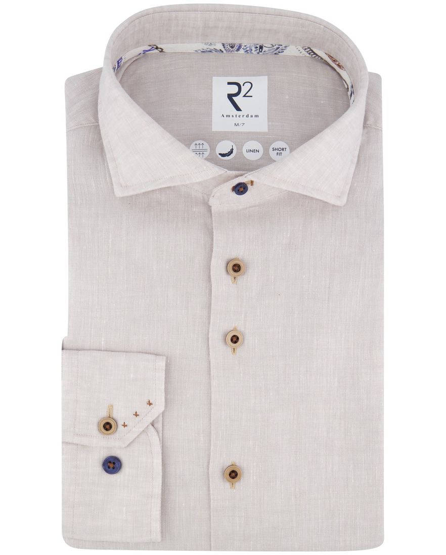 R2 overhemd beige Short Fit linnen mouwlengte 7