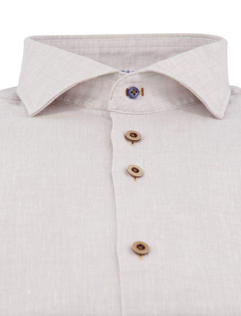 R2 overhemd mouwlengte 7 beige linnen Short Fit