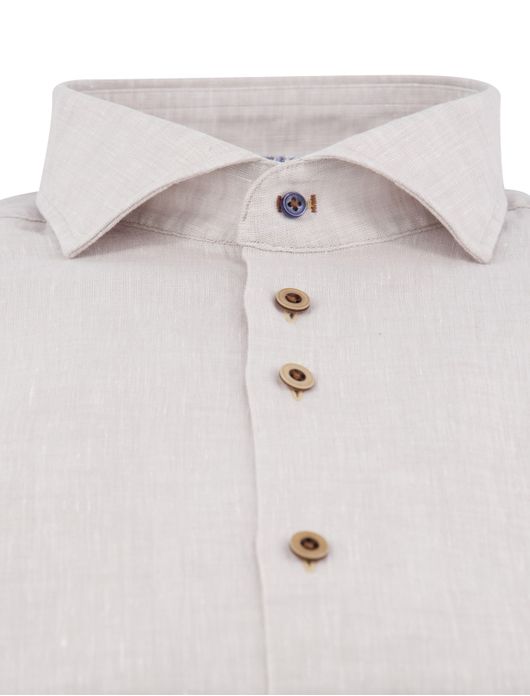 R2 overhemd mouwlengte 7 beige Short Fit linnen