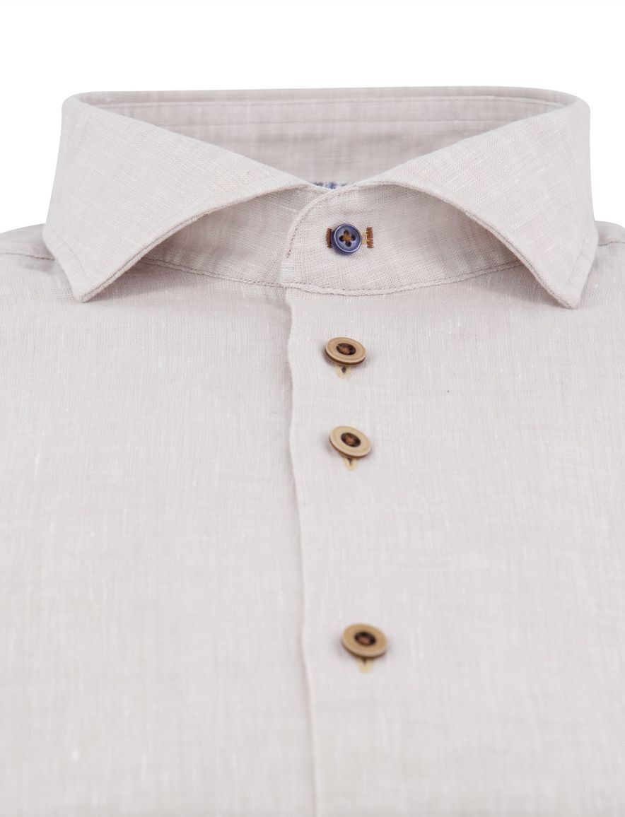 R2 overhemd mouwlengte 7 beige Short Fit linnen