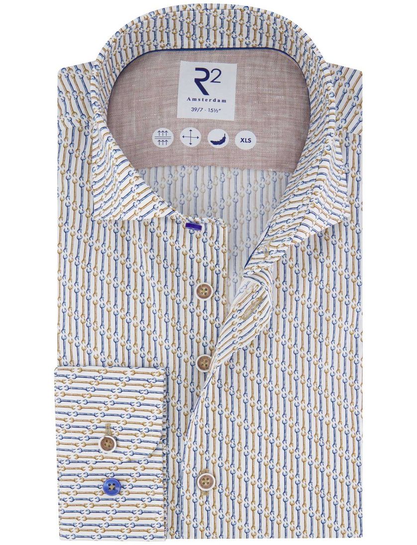 normale fit katoen R2 overhemd mouwlengte 7 beige