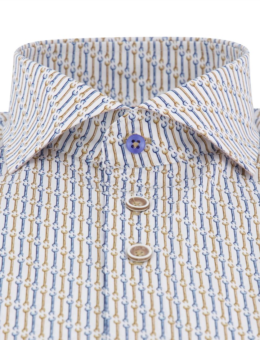 normale fit katoen R2 overhemd mouwlengte 7 beige