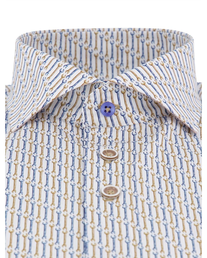 R2 overhemd mouwlengte 7 beige geprint normale fit