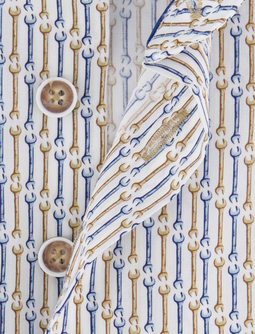 normale fit katoen R2 overhemd mouwlengte 7 beige