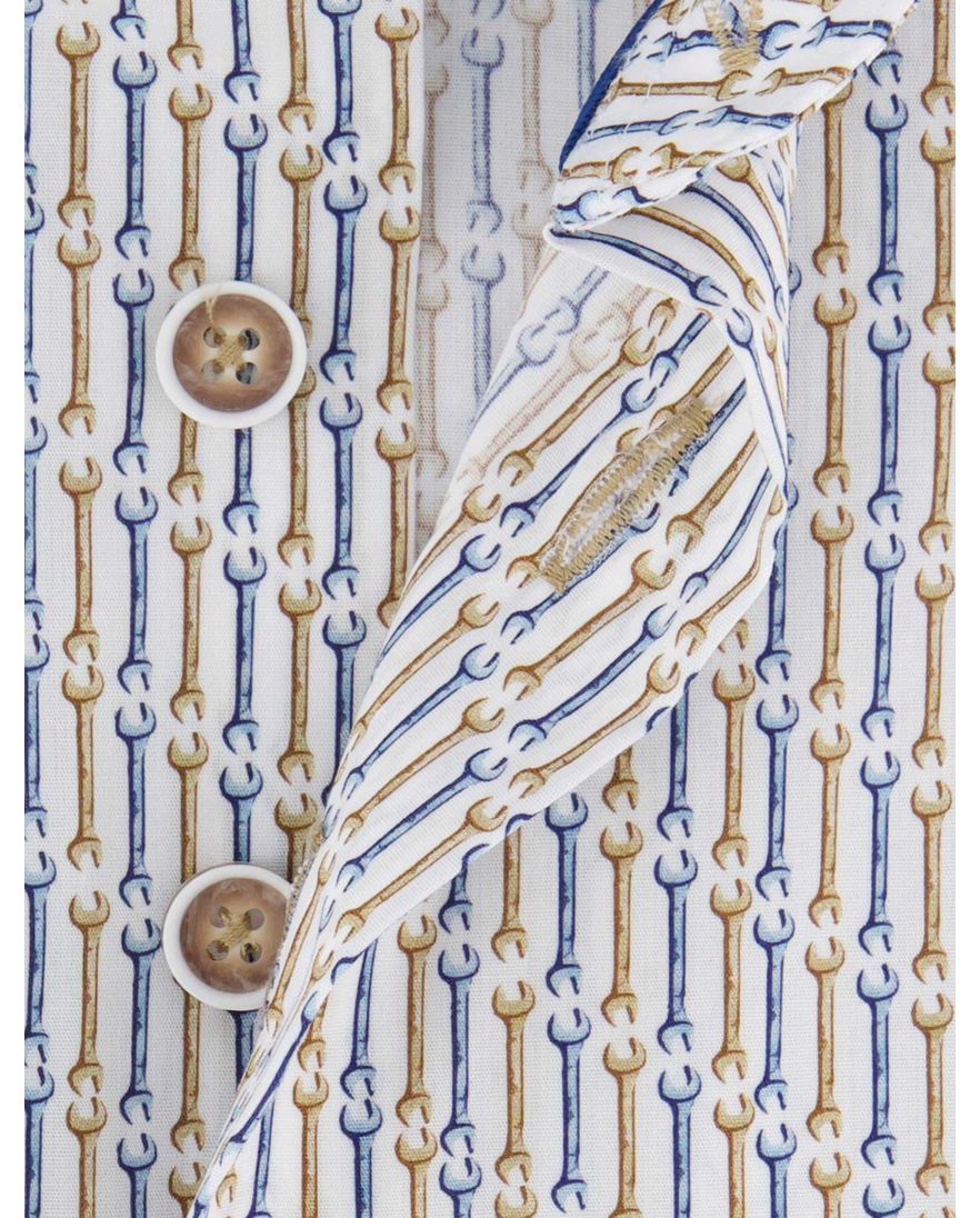 R2 overhemd mouwlengte 7 beige geprint normale fit